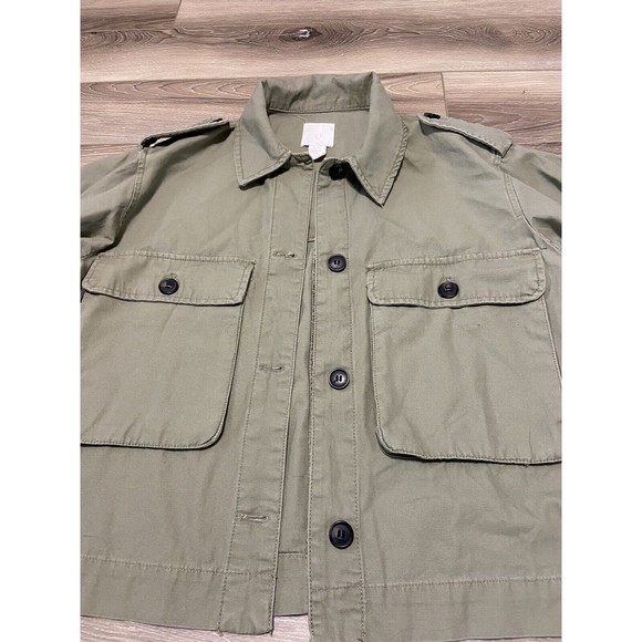 H&M Cropped Green‎ Army Jacket Button Up Women’s XS - Picture 3 of 7